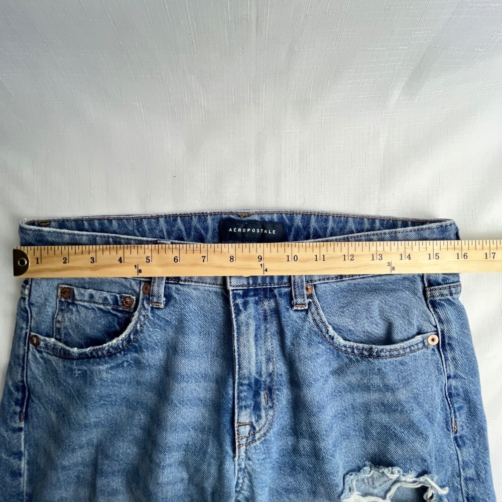 Aeropostale Low Rise Baggy Jeans Womens 4 Regular Blue Distressed Ripped Denim - Picture 10 of 13